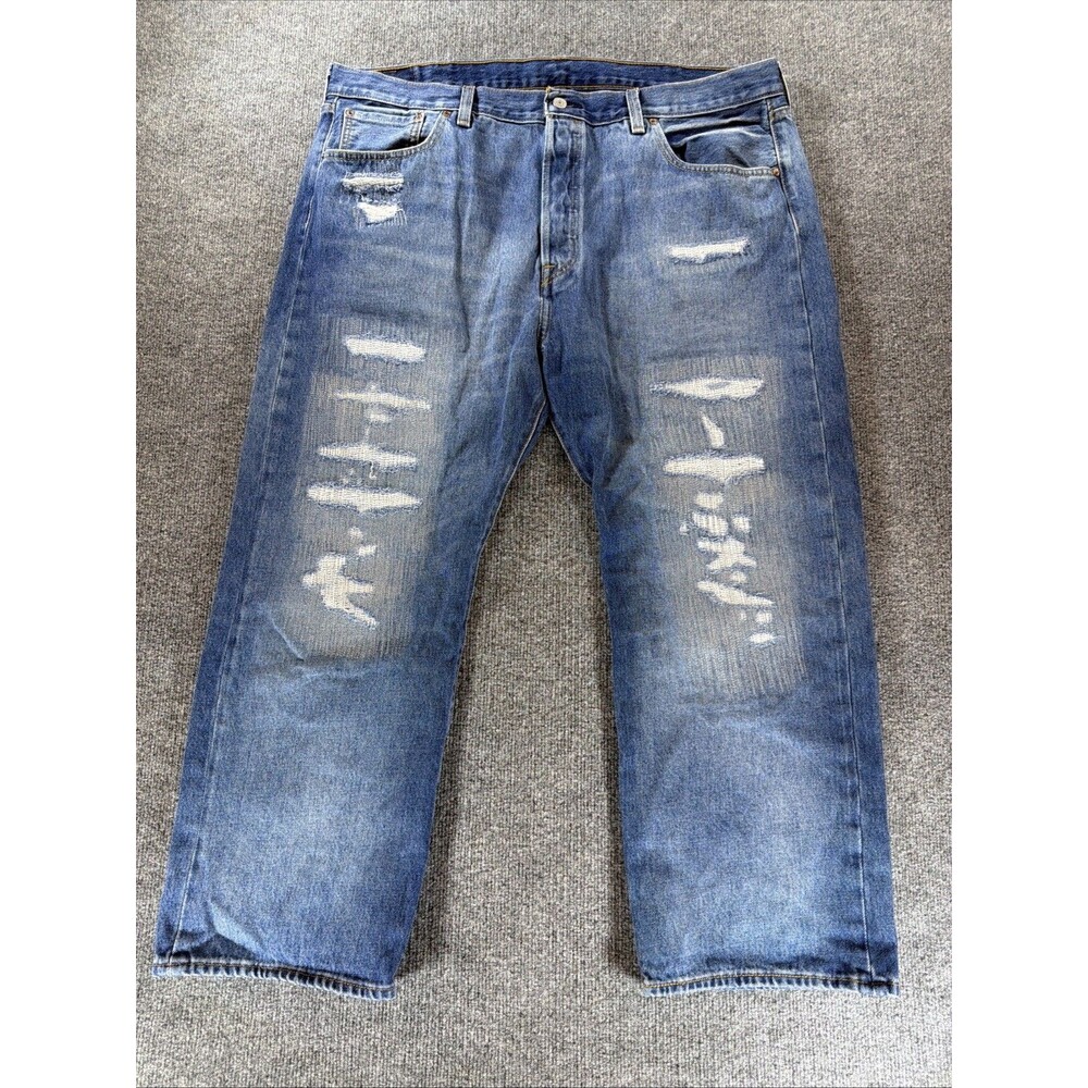 Levis 501 Jeans Mens 44x30 Blue 150th Anniversary Distressed Patched